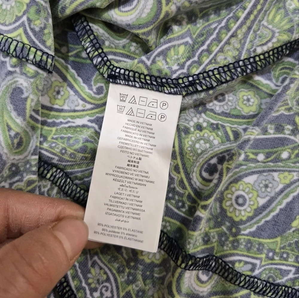 Michael Kors Halter Flare Green Paisley Crossover Neck Stretch Dress M